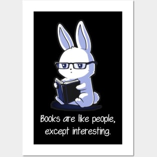 Cute Funny Rabbit Bunny Reading Book - Book Lover Posters and Art